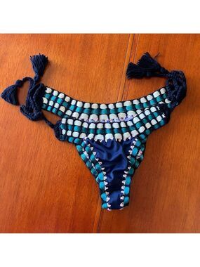 Agua Marina Swimwear Crochet Bikini Bottom Teal Pink Cream